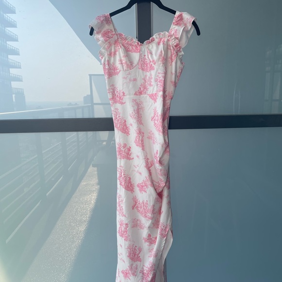 Pink floral pattern maxi knee slit dress - Picture 2 of 5